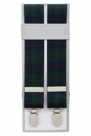 Green Tartan Elastic Trouser Braces With Silver Colour Clips